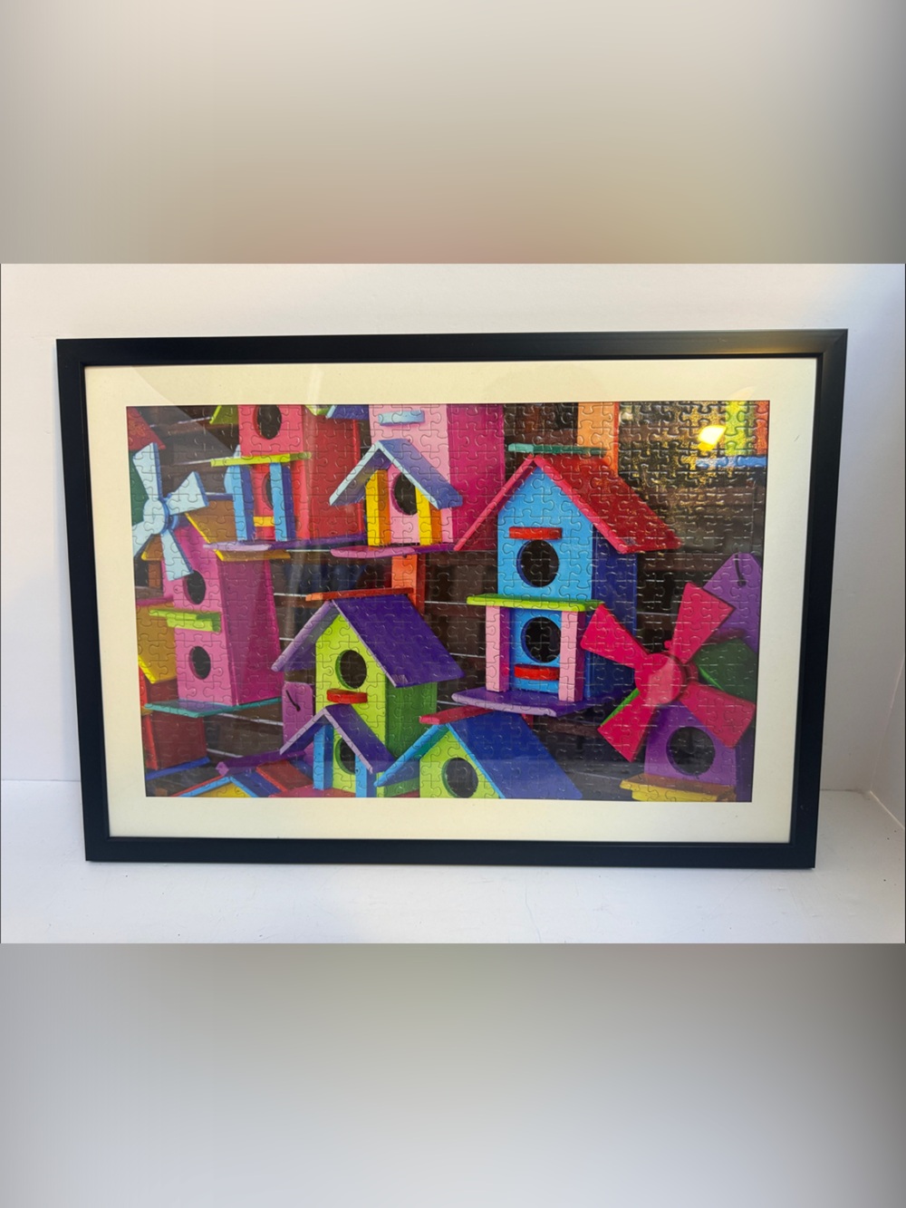 Framed Puzzle Colorful Birdhouse Wall Art - Multicolor